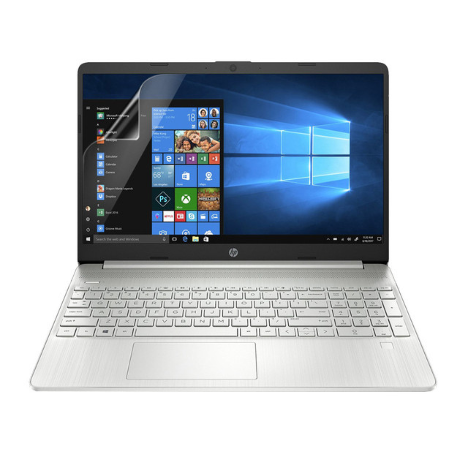 9eight5 hydrogel screen protector for HP 15S FQ2015NA laptop, showing clear, thin protective film on screen.