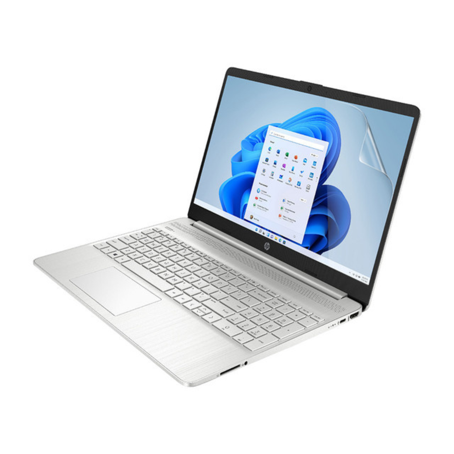 Hydrogel screen protector for HP 15 EF1000 laptop, shown on a laptop screen, by 9eight5, in a pack of two, with transparent film.
