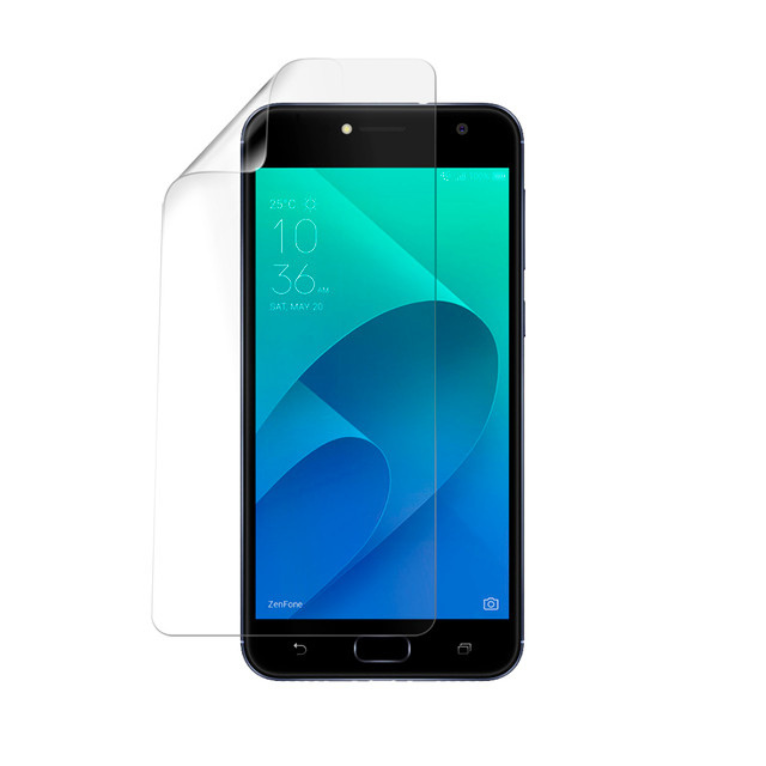 Hydrogel screen protector for Asus Zenfone 4 Selfie ZD553KL by 9eight5 showing clear, flexible film fitting over phone screen.