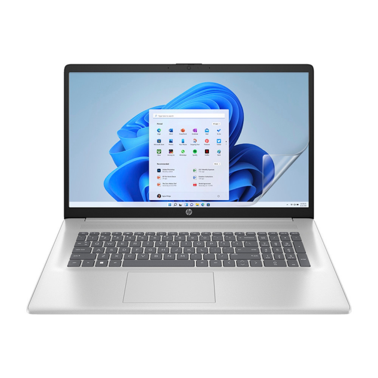 Two 9eight5 hydrogel screen protectors for HP 17 cn3000 laptops, shown in the image. Easy to install and protect your screen.
