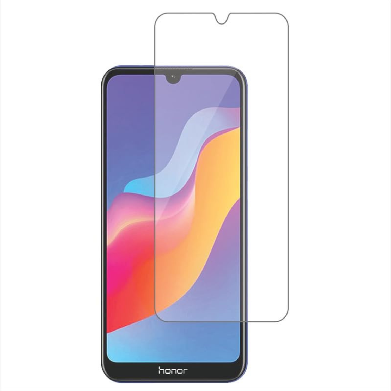 Clear hydrogel screen protector for Honor 8A Prime by 9eight5, shown installed on the phone screen.