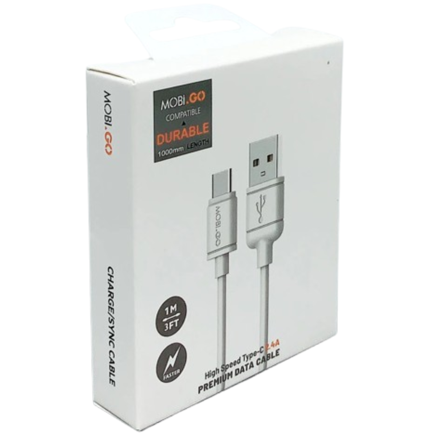 9eight5 Mobigo 1m USB-A to C cable accessory showing a black USB cable with USB-A and USB-C connectors.