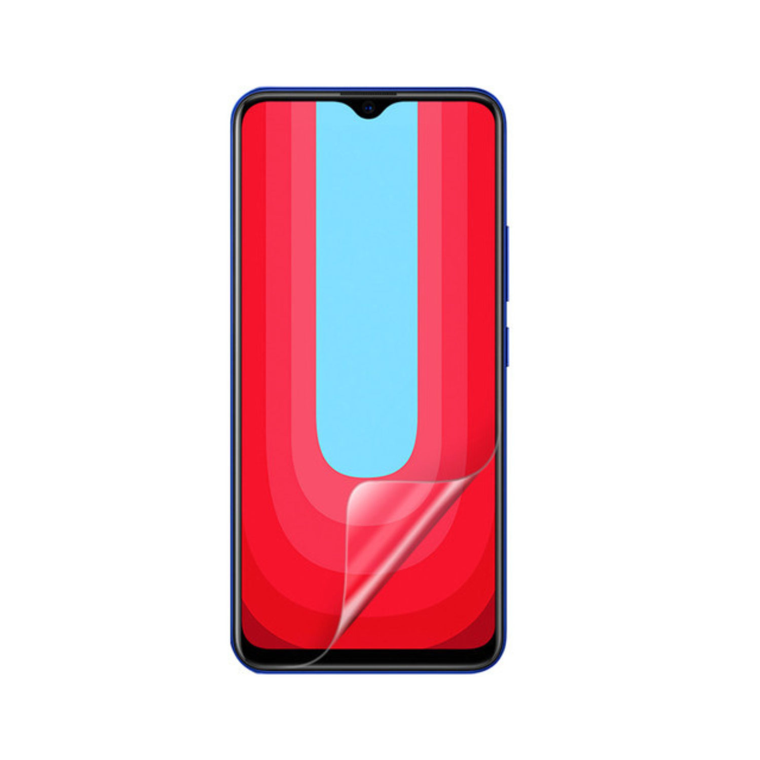 Hydrogel screen protector for Vivo U20 by 9eight5, showing the clear film covering the phone screen for protection.