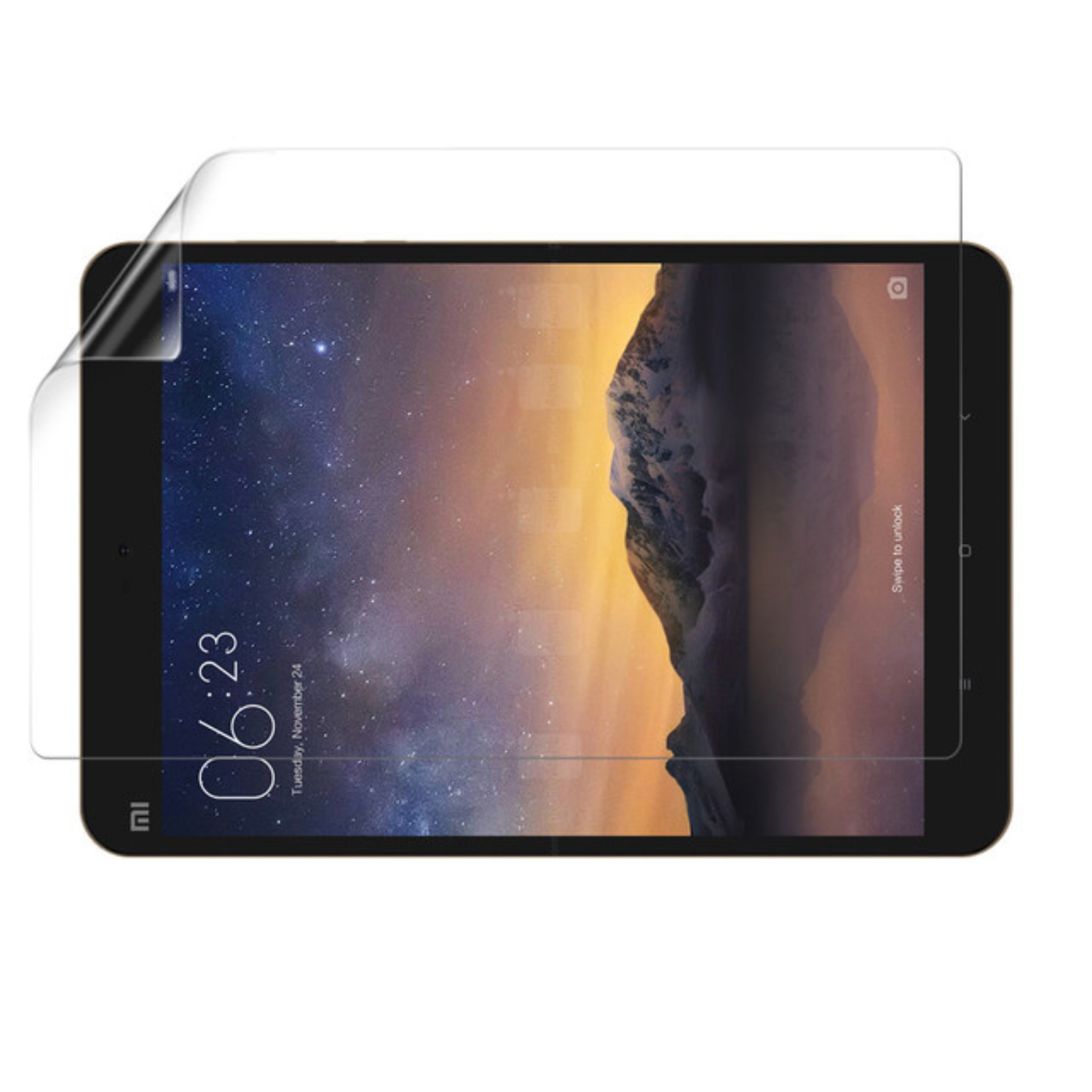 Hydrogel screen protector for Xiaomi Mi Pad 2 by 9eight5, showing a close-up of the transparent film covering the tablet screen.