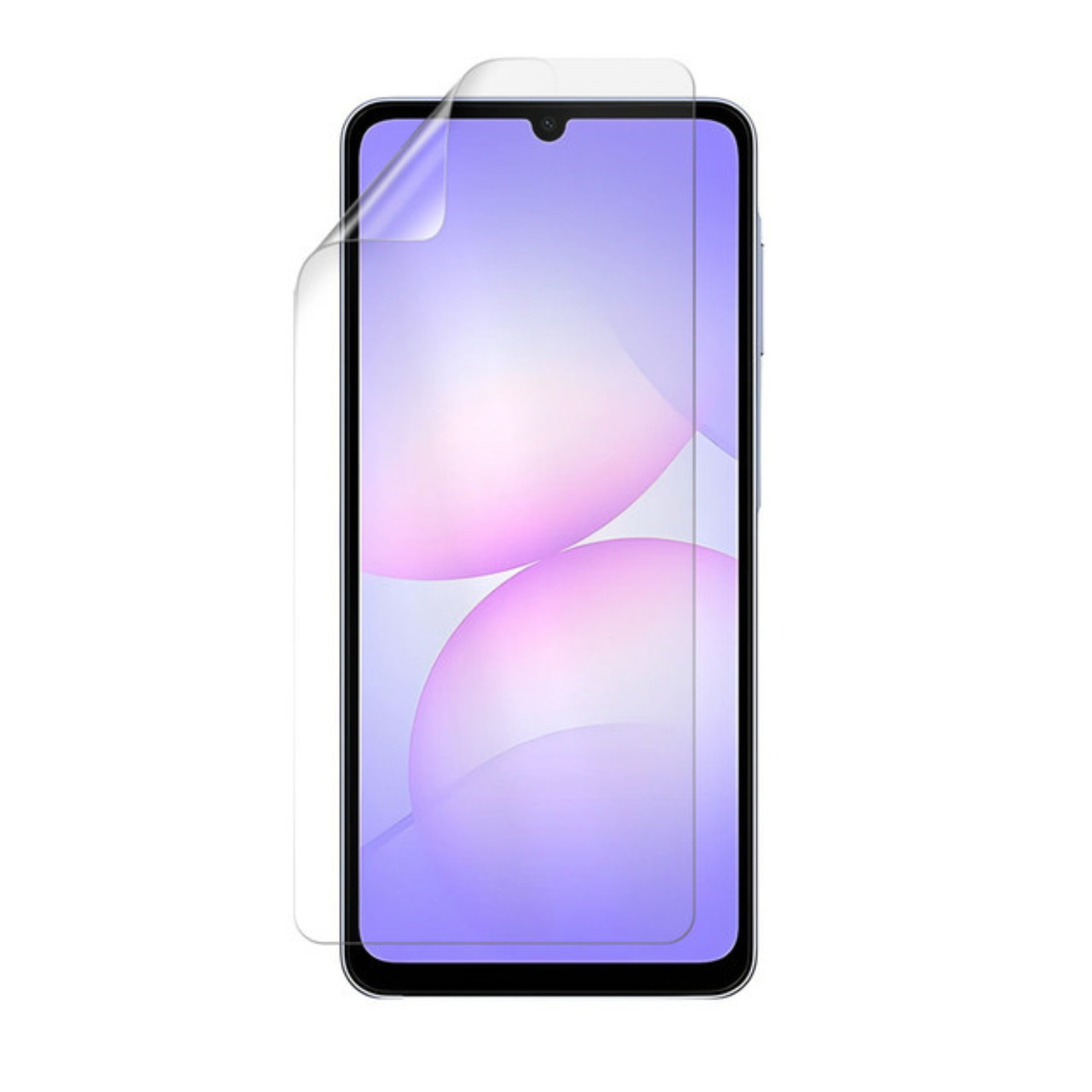 Hydrogel screen protector for Samsung Galaxy A07 by 9eight5, showing a clear, flexible film covering the phone screen.