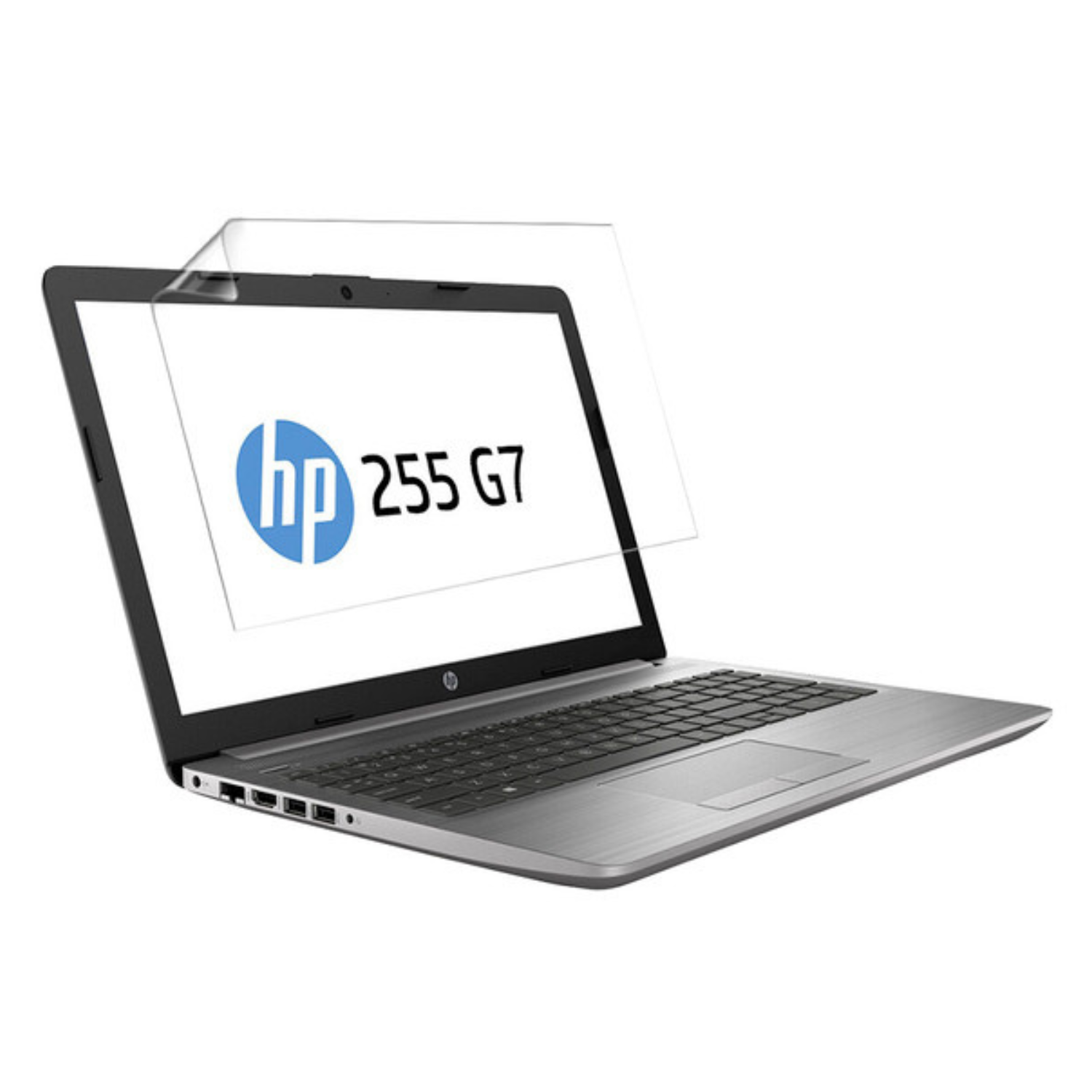 Hydrogel screen protector for HP 255 G7 laptop, clear and flexible, with protective edges and precise cutouts for the screen.