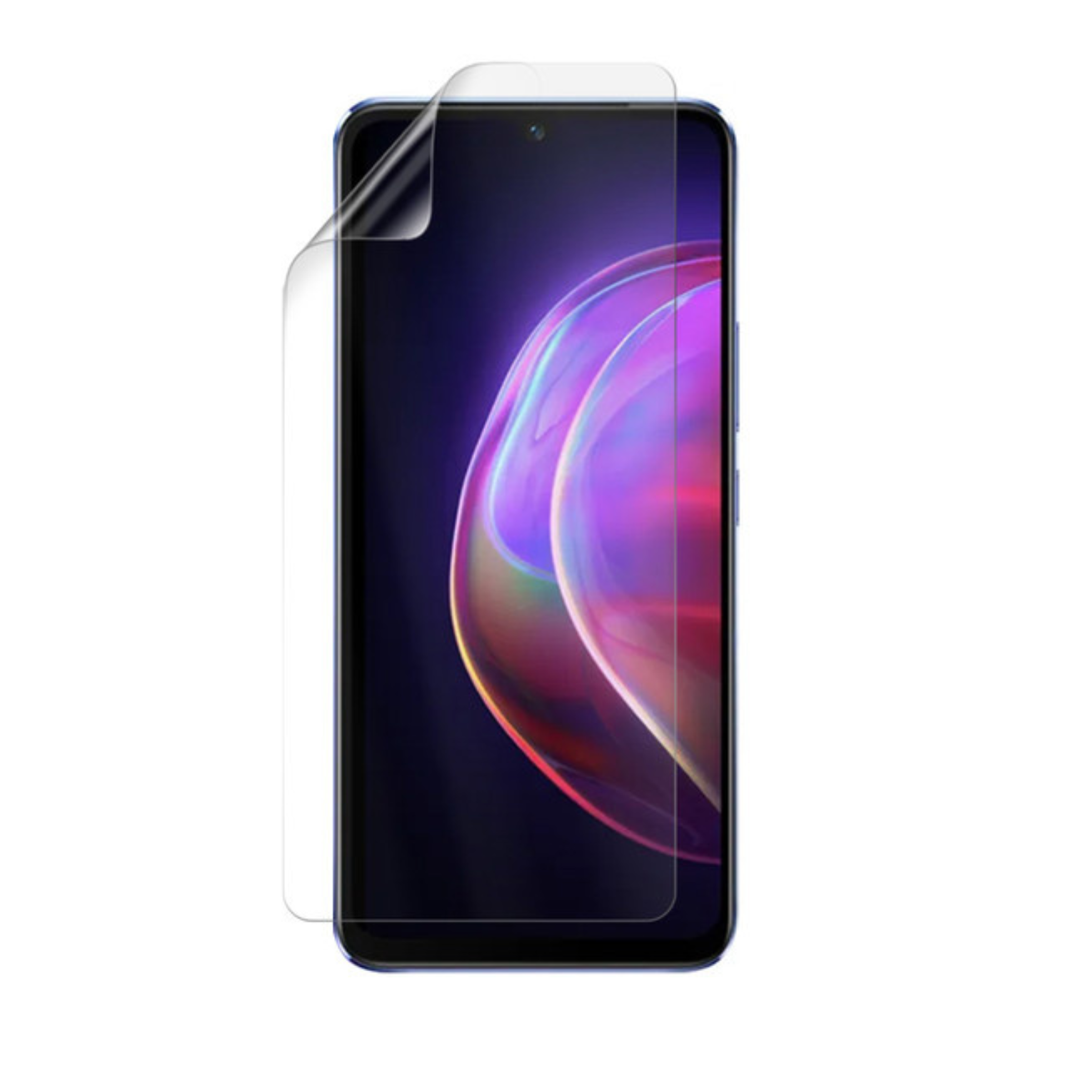 Hydrogel screen protector for Vivo V21s, showing clear, flexible film with precise cutouts for the 9eight5 brand.