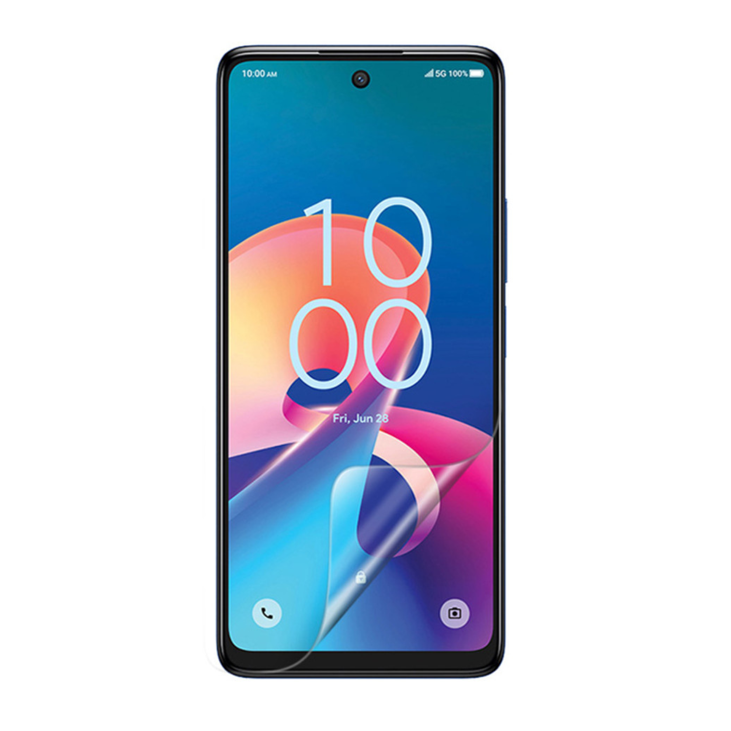 Hydrogel screen protector for TCL 50 XE smartphone by 9eight5, showing a clear, flexible film covering the screen.