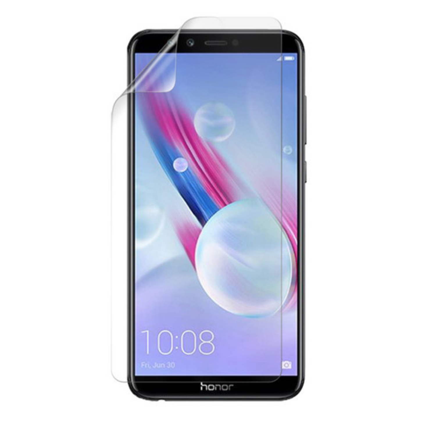Hydrogel screen protector for Honor 9 Lite by 9eight5, showing the clear, flexible film fitting over the phone screen.