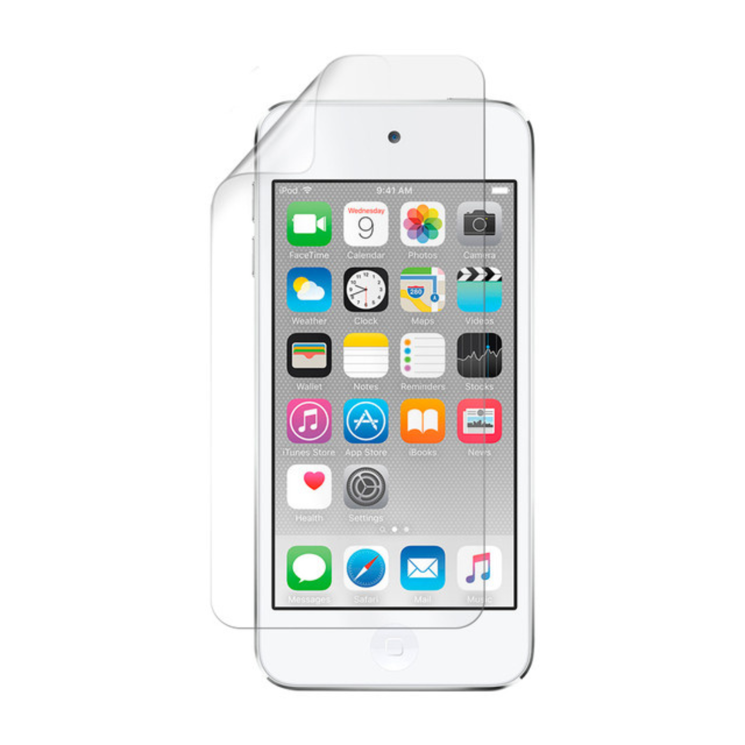 Clear Hydrogel Screen Protector for iPod Touch 6th Generation by 9eight5, showing the transparent film applied to the device screen.