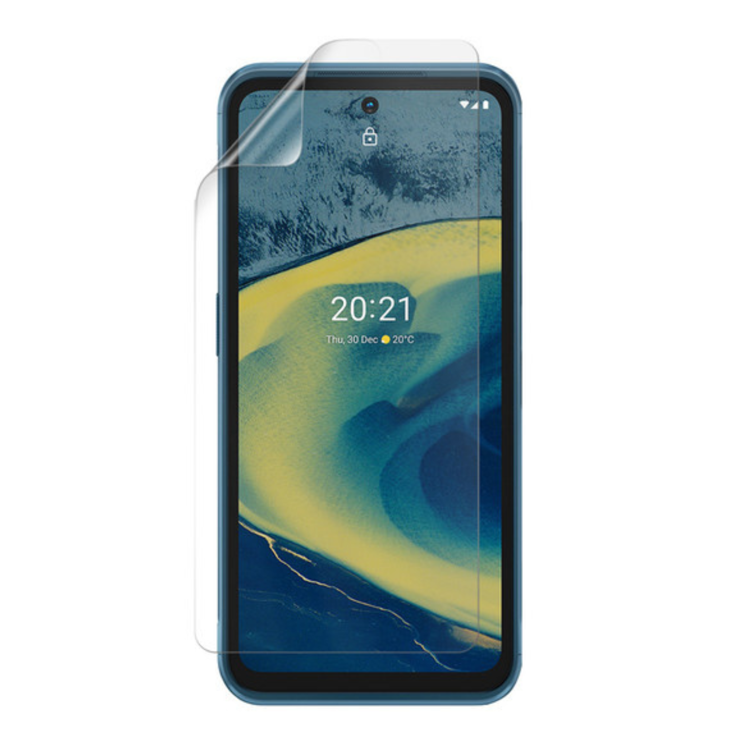Hydrogel screen protector for Nokia XR20 by 9eight5, showing a clear, flexible film covering the phone screen.