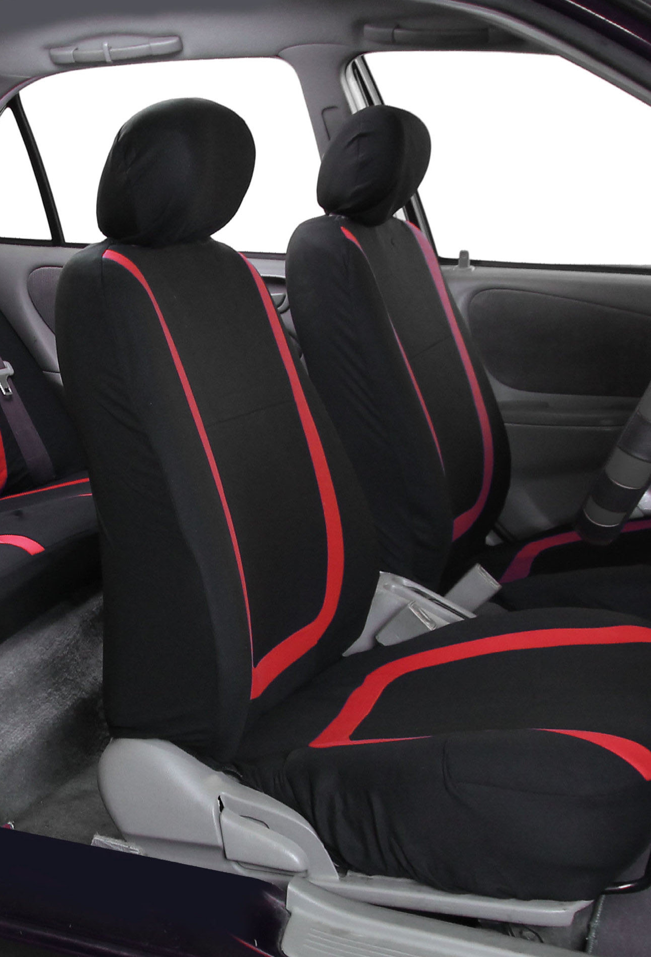 Red polyester car seat cover protector set for two front seats, cushion mats by dealonlinenz.