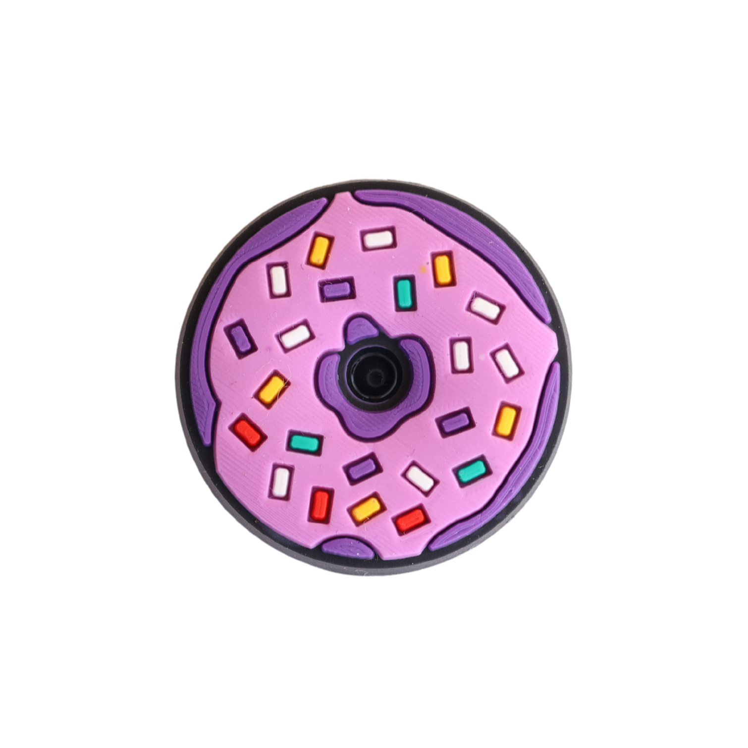 Pink Walkieez WALK-itz donut charm featuring a pink icing design with colorful sprinkles, perfect as a decorative accessory.