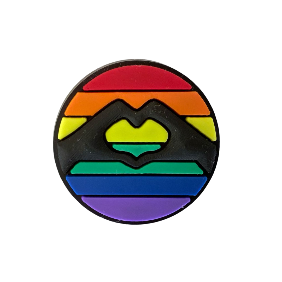 Colorful Pride Charm WALK-itz sticker by Walkieez featuring a rainbow pride design on a vibrant background.