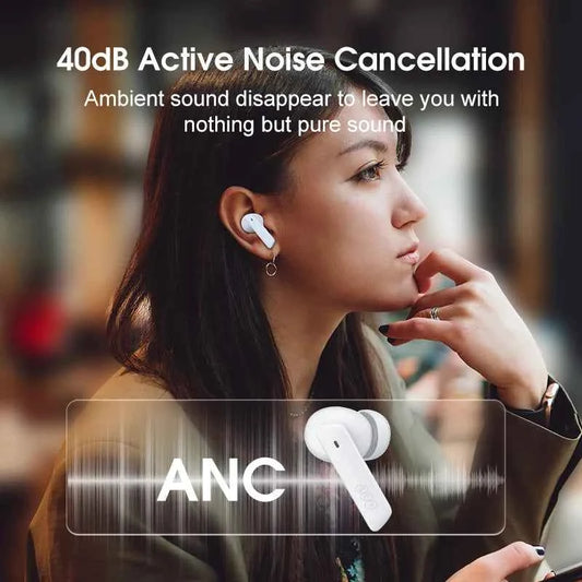 QCY HT05 ANC Wireless Earphones with 40dB Active Noise Cancelling and Bluetooth 5.2 for HD Calls