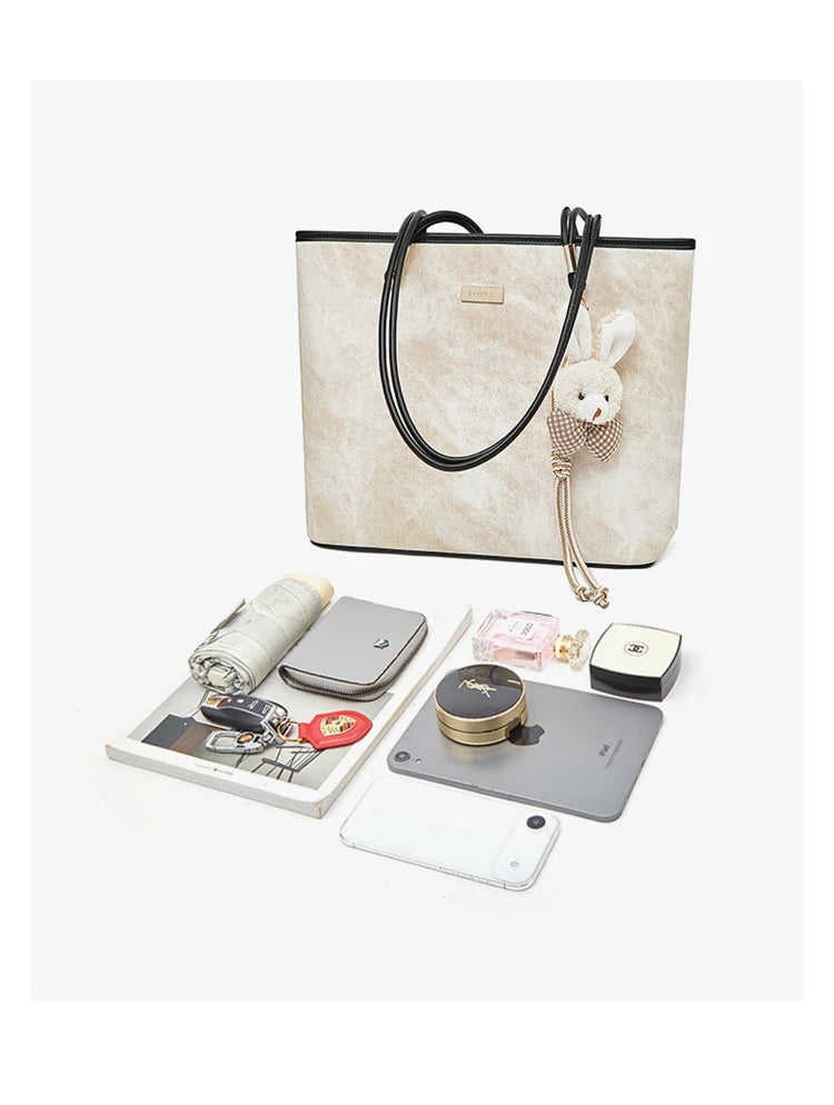 FOXER Designer Women's Tote Bag High Quality PVC Leather Female Handbag Trendy Casual Commuter Shoulder Bag with Pendant