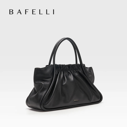 BAFELLI Ruched Genuine Leather Tote Bag