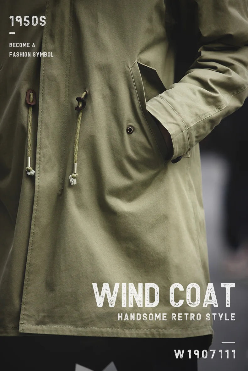 Maden Men's Thick Hooded M-51 Fishtail Cotton Coat Plus Velvet Parka Jacket Green Windbreaker Winter Autumn Men Trench Coat