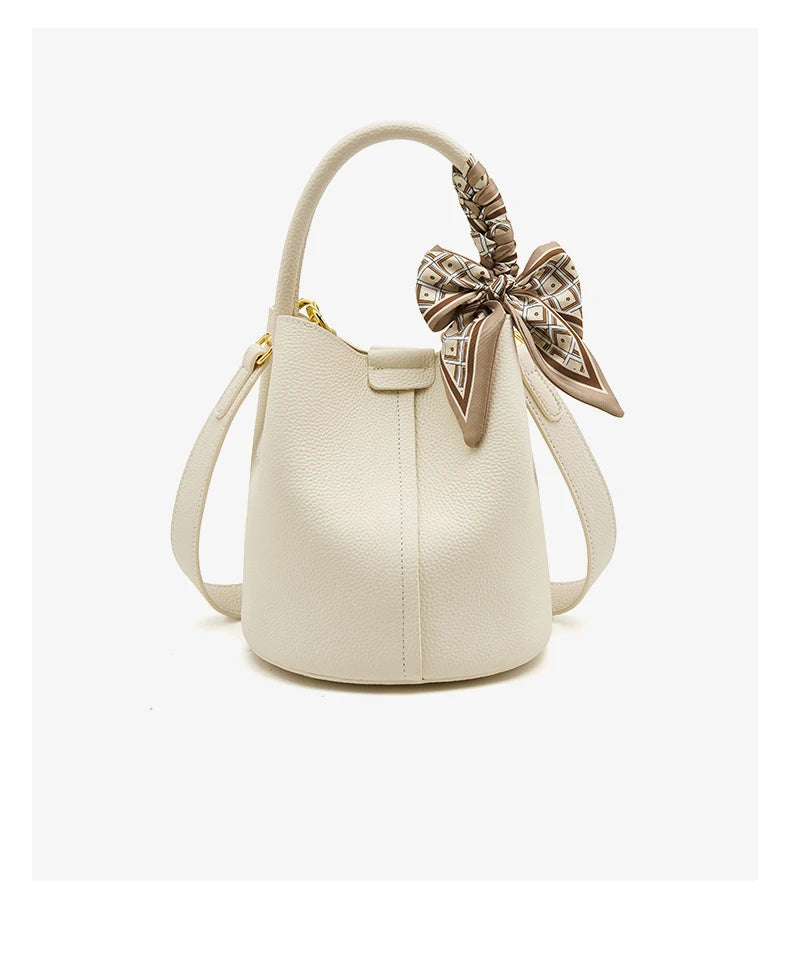 FOXER Women Shoulder Bag Crossbody Handbag Lady Genuine Leather+ Microfiber Fashion Bucket Bag Gift for Lover