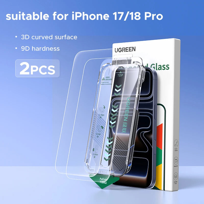 UGREEN 2PCS Dust-free Screen Protector For iPhone 18 17 Pro Max Tempered Glass For iPhone 18 Pro 17Pro Phone Film