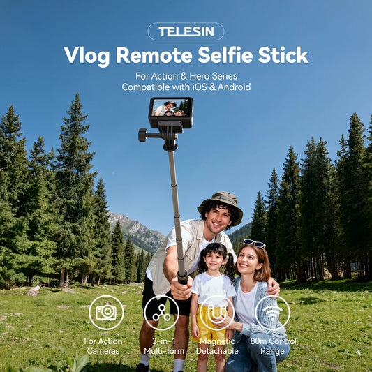 TELESIN 3-in-1 Bluetooth Selfie Stick Tripod with 80m Remote Control