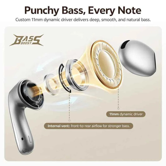 QCY AilyBuds E50 Wireless Earbuds with Bluetooth 6.0, Spatial Sound, 11mm Drivers, In-Ear Detection, HT11 Bass Boost, and 40H Playtime