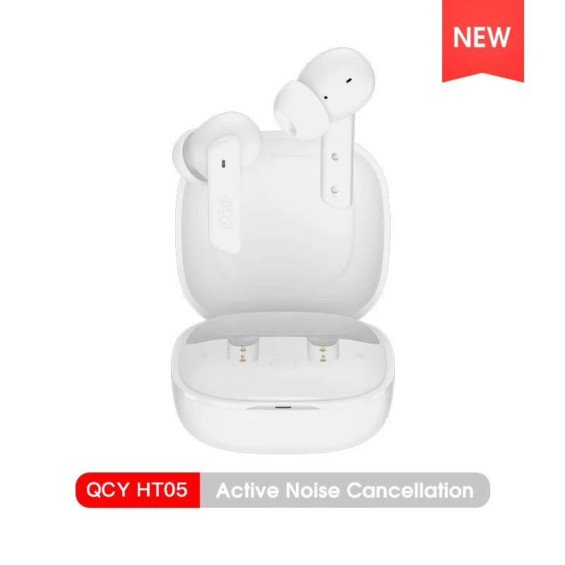 QCY HT05 ANC wireless earbuds with TWS Bluetooth 5.2, active noise cancellation, in-ear microphones, black in-ear earphones