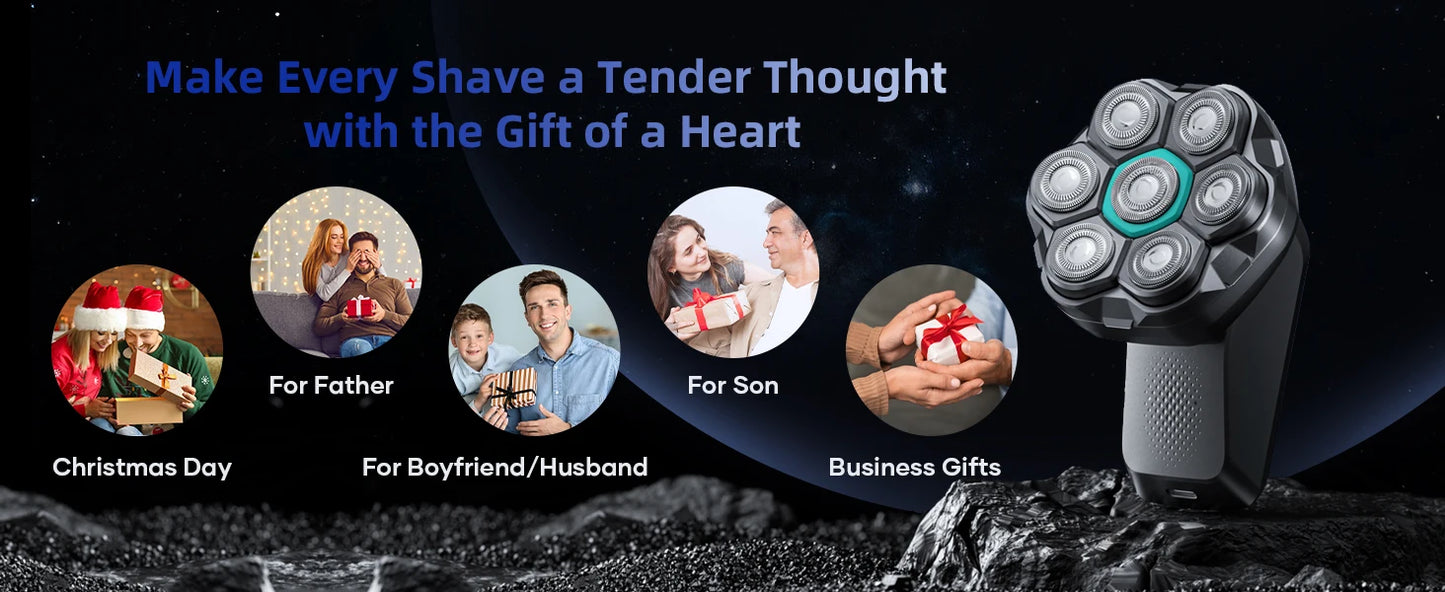 Kensen S32 Electric Head Shaver with hair crimpers, black and silver design, showing textured shaving head and ergonomic handle.