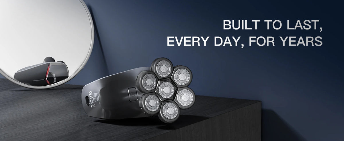 Kensen S8 Electric Head Shaver with hair crimpers, featuring compact design and adjustable settings for precise grooming.