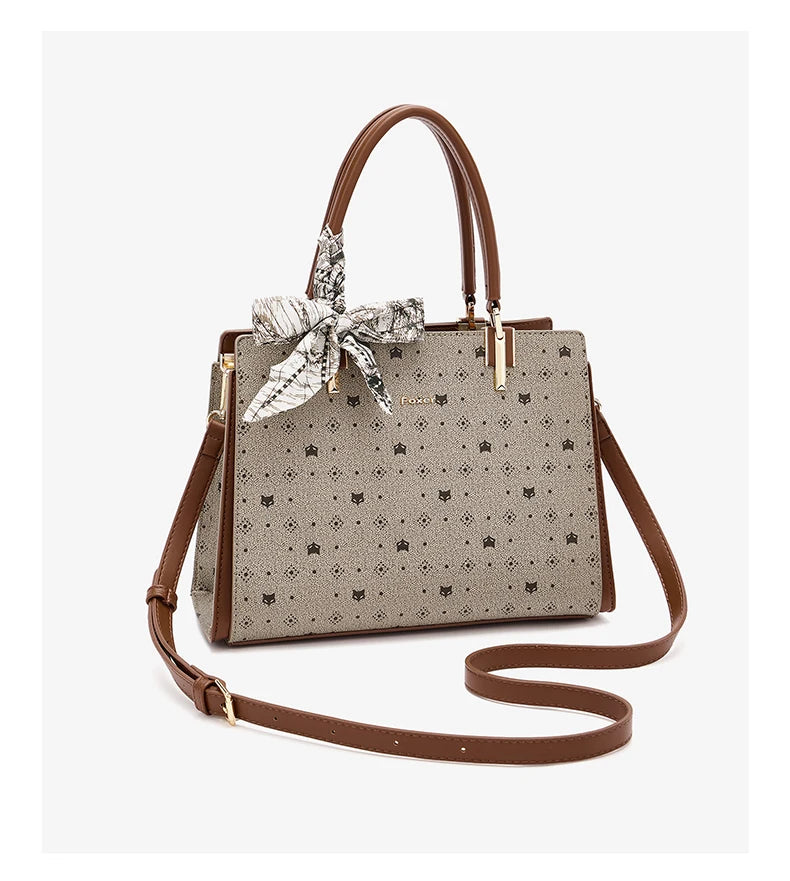 FOXER Vintage Women Handbag PVC Leather Tote Bag Large Capacity Top‑Handle Shoulder Crossbody Bag for Ladie Daily Work Purse