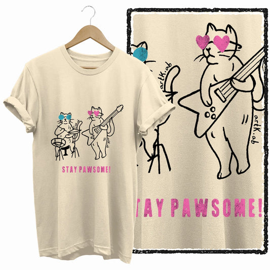 COOLMIND Beige Cat Graphic T-Shirt | Women's Relaxed Fit