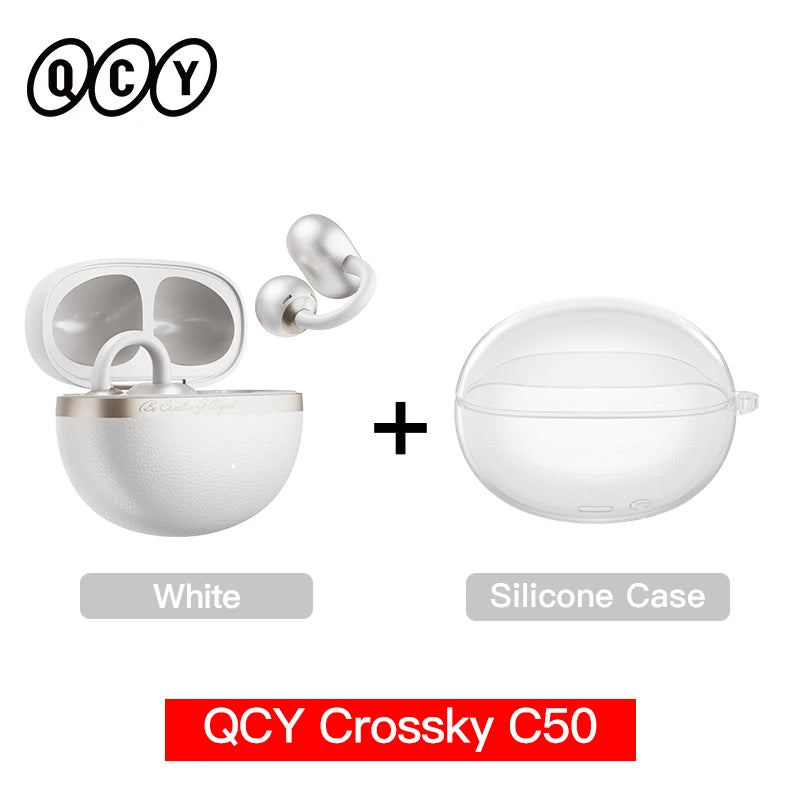 QCY CT06 Open Ear Wireless Earbuds with 4-Mic Calls and Bass Boost - Bluetooth 6.0 Clip-On Sports Headphones with 35 Hours Playtime - ShopHub