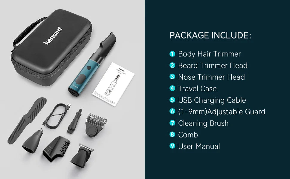 Kensen S16 electric hair trimmer for men, a 3-in-1 hair clipper and crimper, with multiple attachments for styling and grooming.