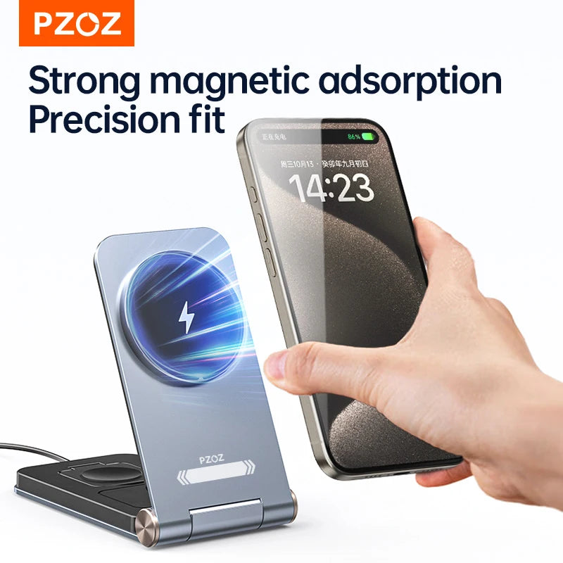 PZOZ 3-in-1 Foldable Magnetic Wireless Charging Stand – Green