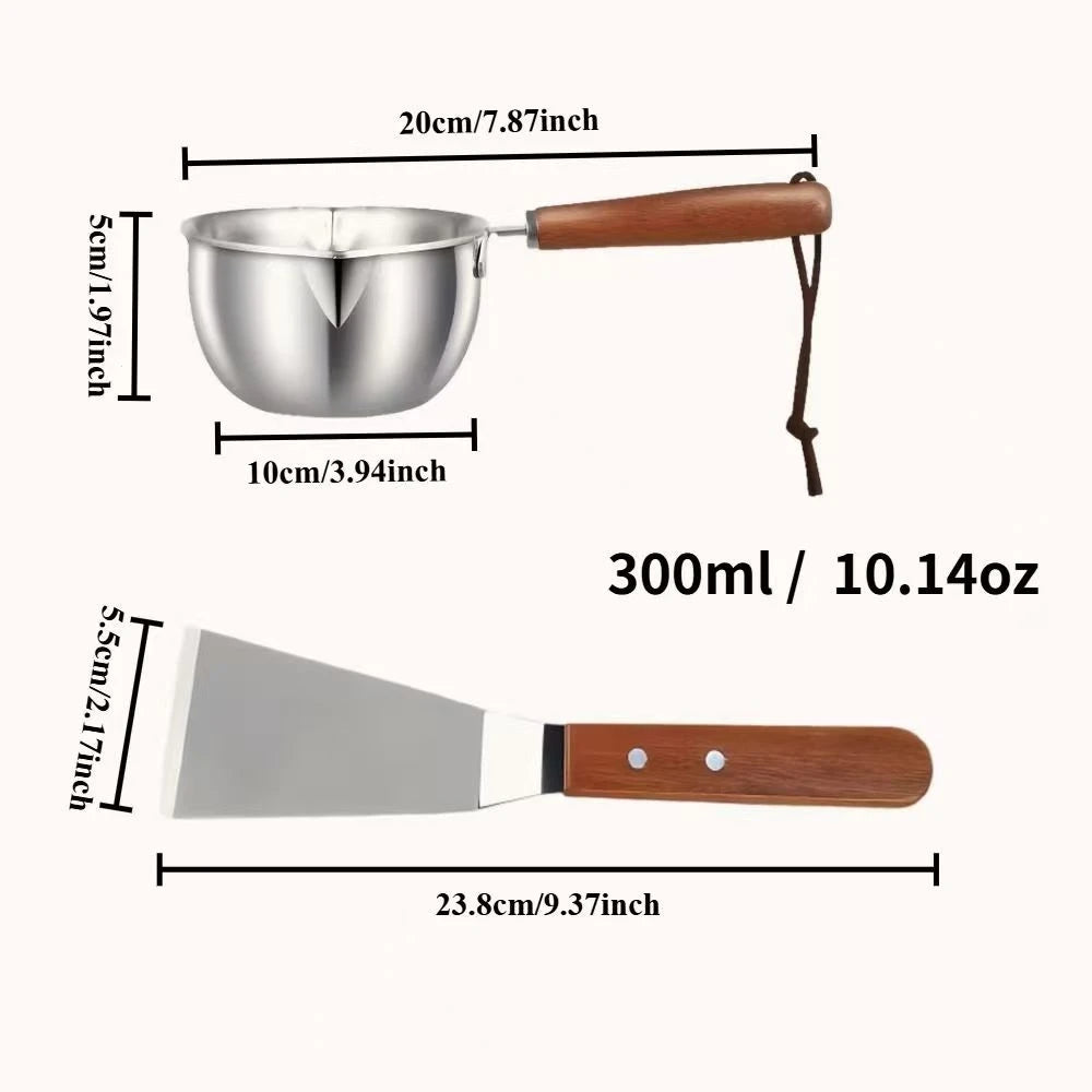 Stainless steel kitchen tools set with 10oz pot and wood handle, including a cake spatula, durable daily accessories by ShopHub NZ