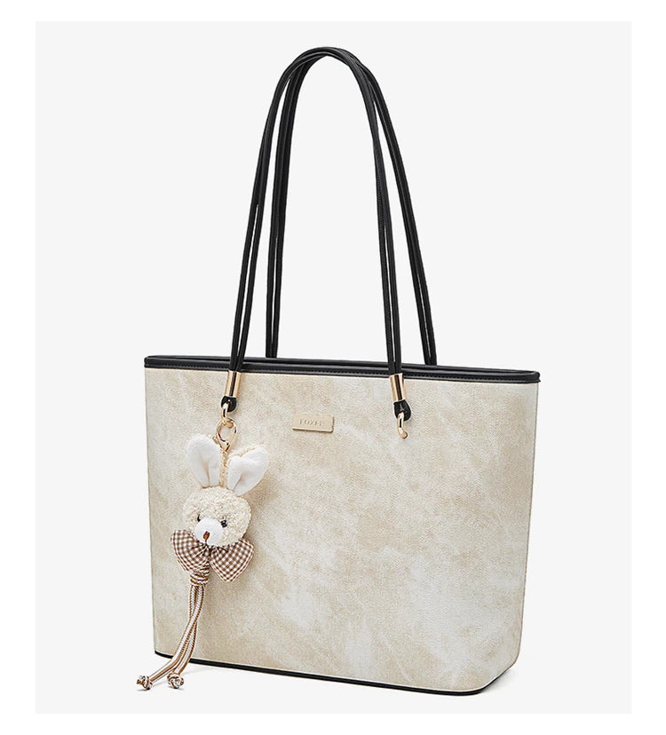 FOXER Designer Women's Tote Bag High Quality PVC Leather Female Handbag Trendy Casual Commuter Shoulder Bag with Pendant