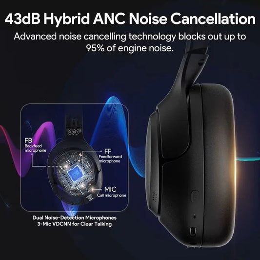 QCY H3 Wireless Headphones with Hybrid Active Noise Cancellation and 60Hrs Playtime, Hi-Res Audio, Bluetooth 5.4 Over Ear Design