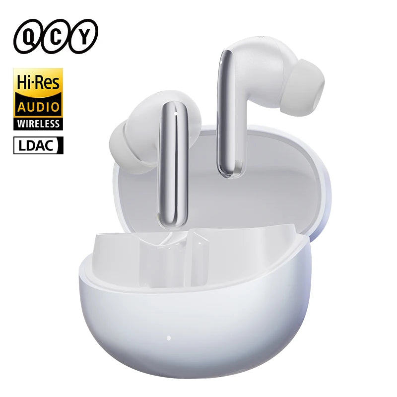 QCY MeloBuds Pro ANC Earphones with 46dB hybrid noise cancellation, 6 microphones, Hi-Res LDAC, and 34-hour playtime.