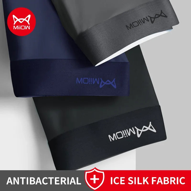 Set of three MiiOW Ice Silk men's boxer shorts, breathable and lightweight underwear with a comfortable fit.