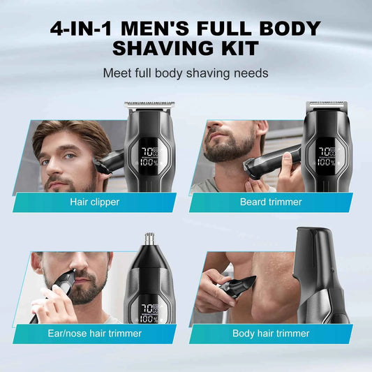 Kensen S30 Cordless Hair Clipper 4 in 1 Barber Grooming Kit with LED Display for Men - Rechargeable Beard and Nose Trimmer