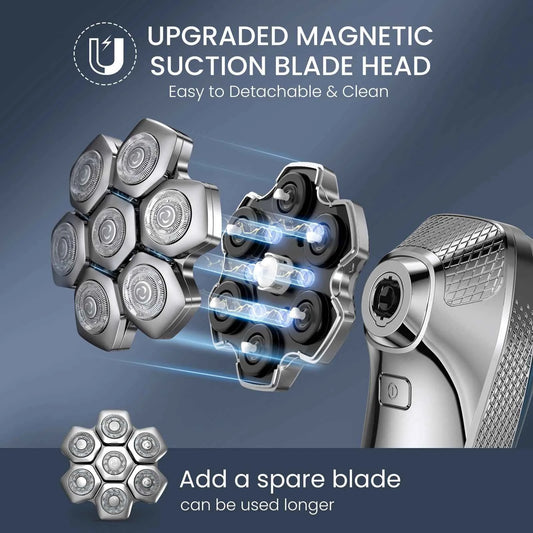 KENSEN 5 in 1 Electric Head Shaver Magnetic 7D Floating Blade Men's Grooming Kit