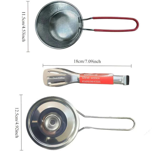Stainless Steel Fryer Basket with Filter & Tongs, Multipurpose for Frying Potatoes Fish Chicken, Kitchen Essential