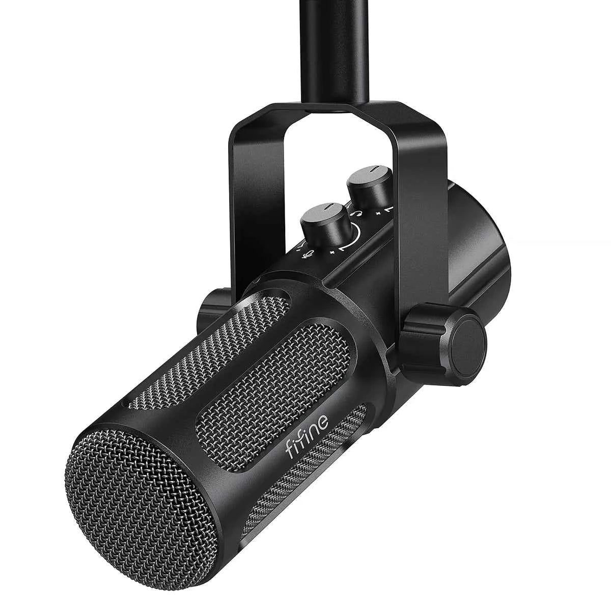 ShopHub NZ USB XLR dynamic podcast microphone with adjustable stand and black finish, ideal for professional audio recording.
