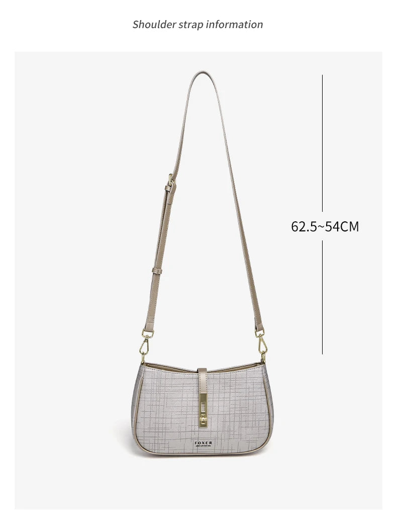FOXER Cowhide Leather Women Baguette Shoulder Bag Light Luxury Ladies Crossbody Bag Fashion Sling Purse for Daily Dating Use