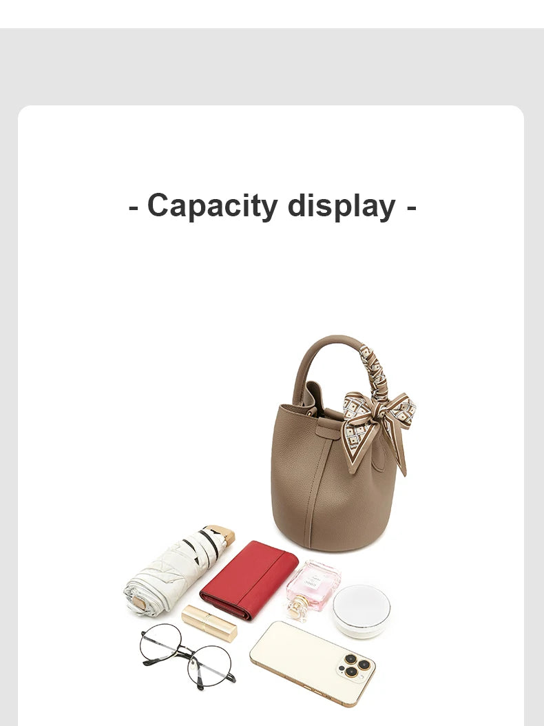 FOXER Women Shoulder Bag Crossbody Handbag Lady Genuine Leather+ Microfiber Fashion Bucket Bag Gift for Lover