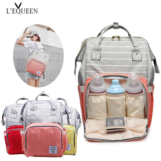 Lequeen Fashion Mummy Maternity Nappy Bag Large Capacity Nappy Bag Travel Backpack Nursing Bag for Baby Care Women's Fashion Bag