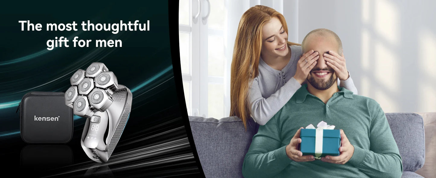 KENSEN 5-in-1 Electric Head Shaver with magnetic 7D floating blades, designed for precise hair and head grooming.