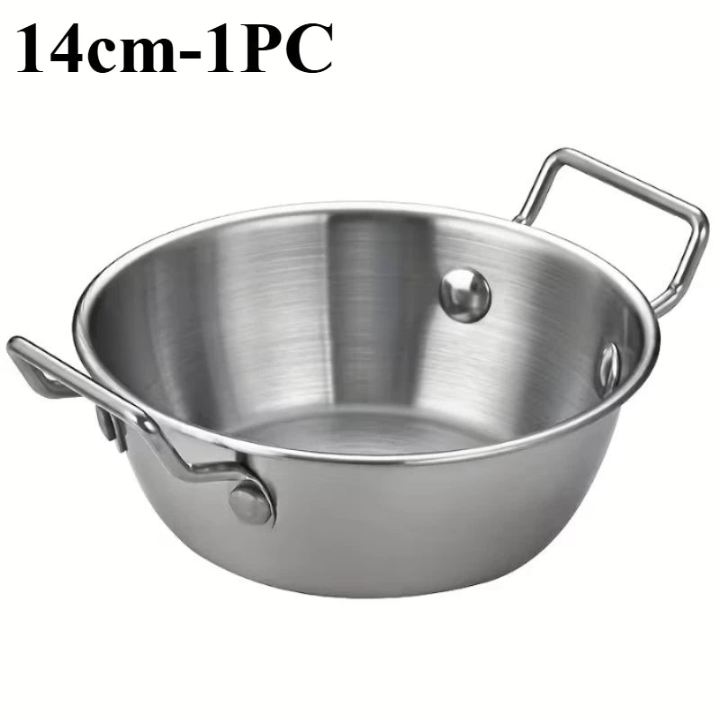 Stainless steel noodle bowl with handle, ideal for ramen, soup, and salads, perfect for home, camping, and picnics.