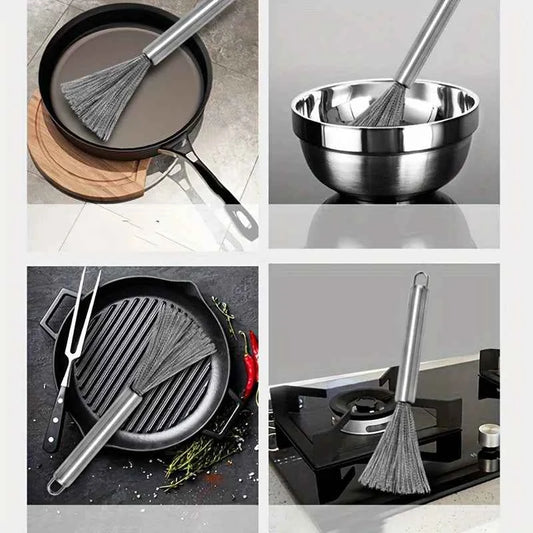 Commercial Stainless Steel Scrubber | Heavy Duty Long Handle Rust-Resistant for Pots/Pans & Grill Cleaning