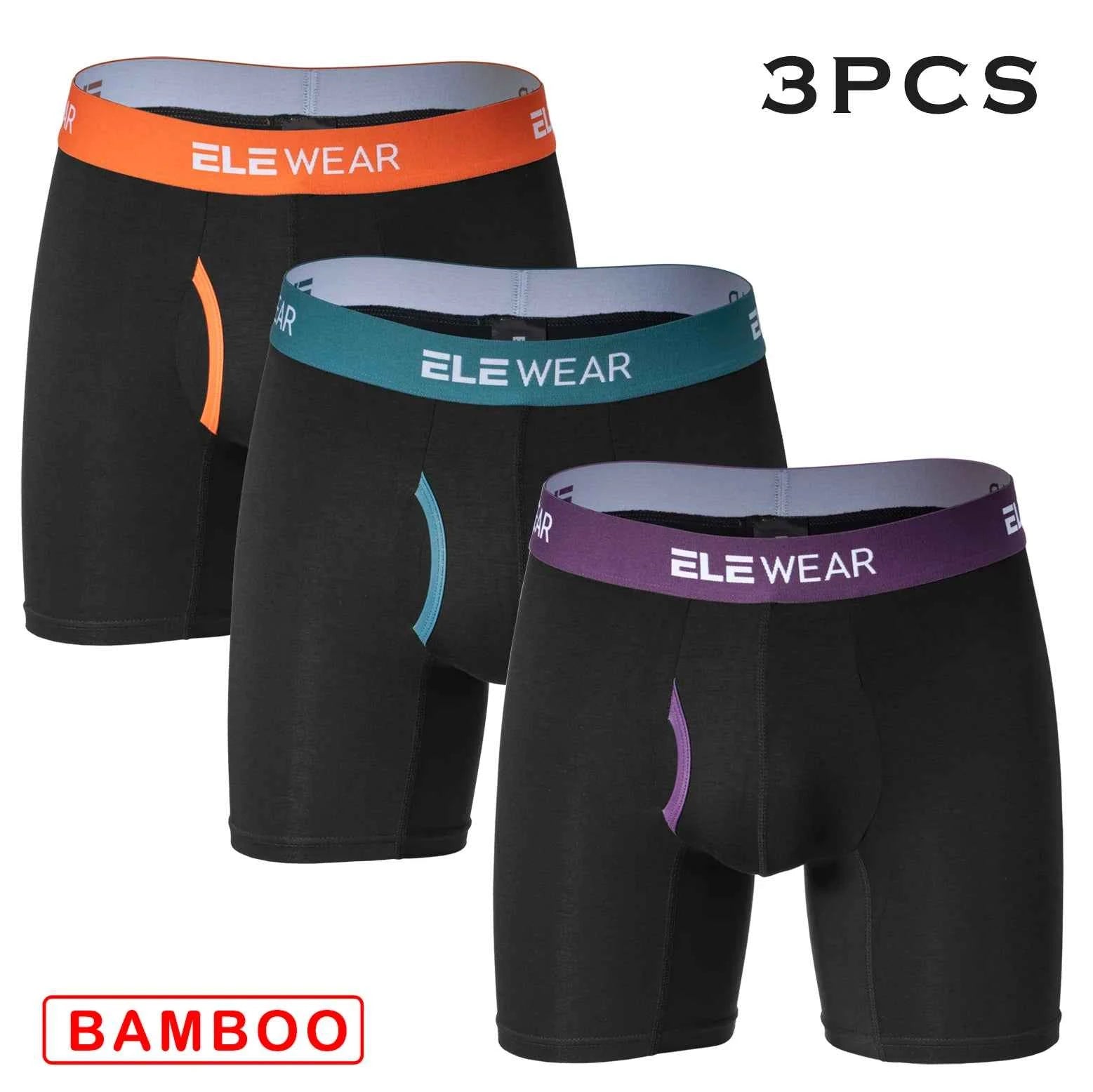 Three bamboo men's boxer shorts from ShopHub NZ, breathable boxer briefs with front opening, shown in a close-up image.